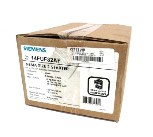 NEW SIEMENS 14FUF32AF SIZE 2 STARTER 3PH 3P 120V