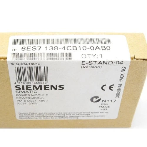 New Siemens 6ES7138-4CB10-0AB0 6ES71384CB100AB0 POWER MODULE PM-E FOR ET200S