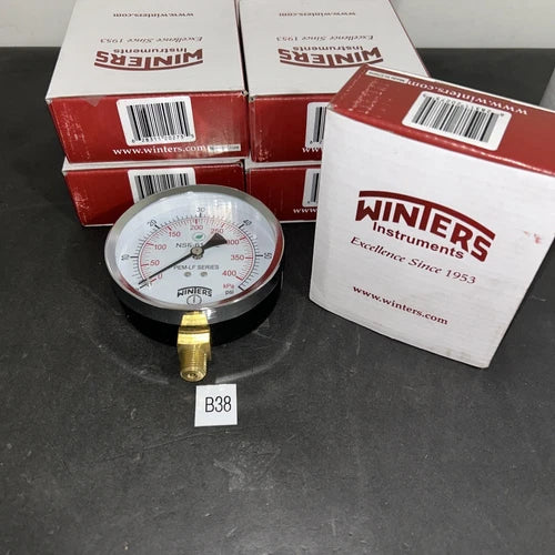 (5) WINTERS PEM222LF Pressure Gauge, 0 to 60 psi, 4 in. 1/4NPT (NEW IN BOXES)