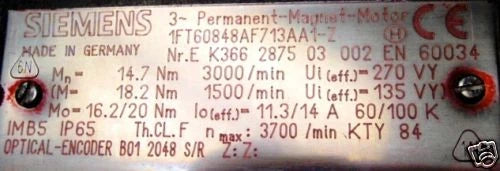 *TESTED* Siemens Motor 1FT 6084 8AF71 3AA1 _ 1FT60848AF713AA1 Z _ No Z #