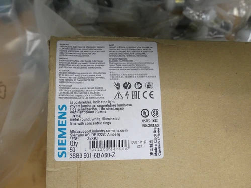 50x Siemens Leuchtmelder 3SB3 501-6BA60-Z / 3SB3501-6BA60 wei? rund Metallhalter