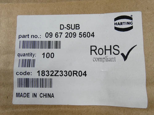 100 St¨¹ck | Harting 09670095604 | D-Sub Steckverbinder | 9-polig,  Raster 2,77