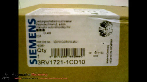 SIEMENS 3RV17211CD10 CIRCUIT BREAKER 50 / 60 HERTZ 400-690, NEW #173391
