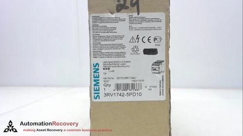 SIEMENS 3RV1742-5PD10, CIRCUIT BREAKER, SIZE S3, 600 V MAX, 50/60 HZ, NE #249032