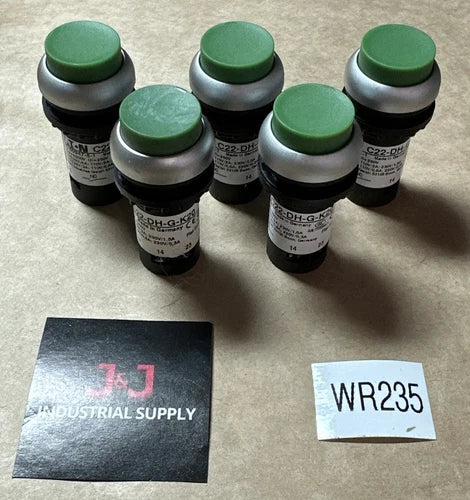 (5) BRAND NEW- EATON Corp. C22-DH-G-K20 Non-Illuminated Flush Mount Green Button