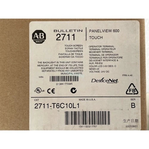 1PC NEW 2711-T6C10L1 /B PanelView 600 Color/Touch/DeviceNet/RS-232