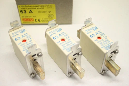3x SIBA 2000004.63 NH00 63A 500V 120kA NH Sicherungseinsatz 200000463 OVP