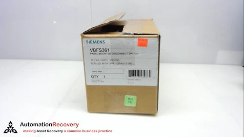 SIEMENS VBFS361, DISONNECT SWITCH, PANEL MOUNTED, 3 POLE, 30 AMPS, NEW #253403