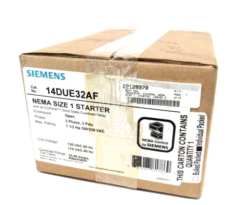 NEW SIEMENS 14DUE32AF STARTER 3 PHASE 3 POLE SIZE 1 120V