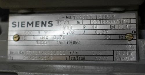 Siemens 1pcs 3-Phase THREE-Phase Motor 1 MA3 073-4CB39 0.37kW V18 500VAC 50Hz
