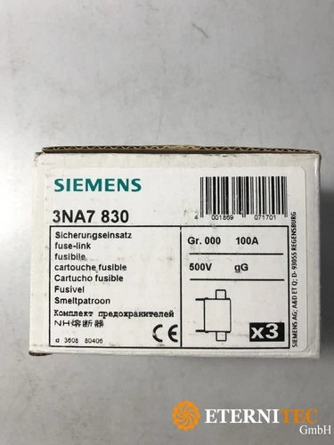 Siemens Sicherungseinsatz 3NA7 830 Gr.000 100A 500V gG Neu