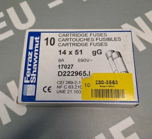 17027 - FERRAZ SHAWN - 17027 / x 10 Fusíveis 8 A, 690 Vca /120 Ka Novo