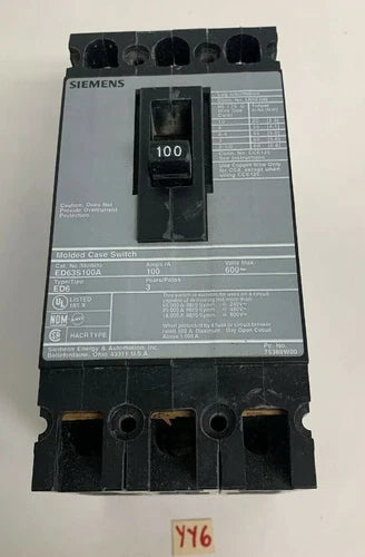 Siemens ED63S100A 600V 100 Amp 3-Pole Molded Case Switch Type ED6 *Warranty*