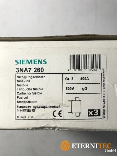 Siemens Sicherungseins?tze 3NA7 260 Gr.2 400A 500V gG Neu