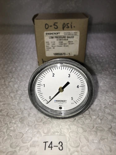 **NEW ASHCROFT 25-1490-A-01B-5# 2-1/2" 1/8 NPT LOW PRESSURE GAUGE #