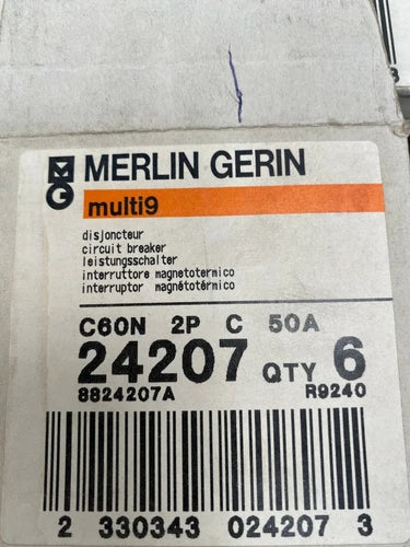 6 pc x Merlin Gerin Schneider multi 9 24207 C60N 2P C 50A