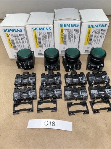 (4) Siemens 3SB3 206-0AA41 Lamp Holder Green Button ( NIB) Fast Shipping!