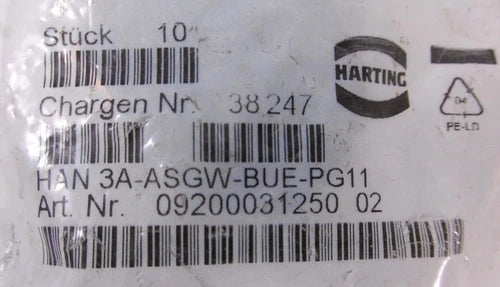 10 St¨¹ck Harting Sockelgeh?use HAN 3A-ASGW-BUE-PG11 | 09200031250 02 Neu OVP