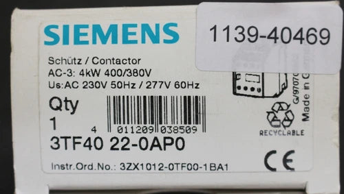 SIEMENS Sch¨¹tz contactor 3TB4022-OAP0 220V 50Hz / 277V 60Hz 400/380VAC-3 4kW