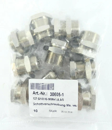 10 St¨¹ck Schottverschraubung G1/2 IG-M28x1,5 AG | Messing vernickelt