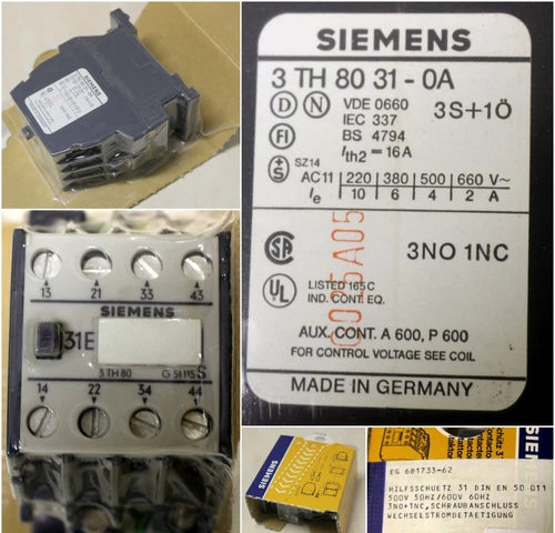 SIEMENS Sch¨¹tz 3TH8031-0AS0 500V/50Hz - 600V/60Hz