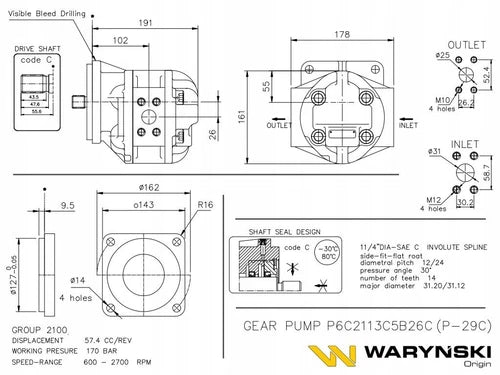Bomba hidr¨¢ulica Wary¨½ski P-029C P6C2113C5B26C P2C2113C5B26C 1 pe?a
