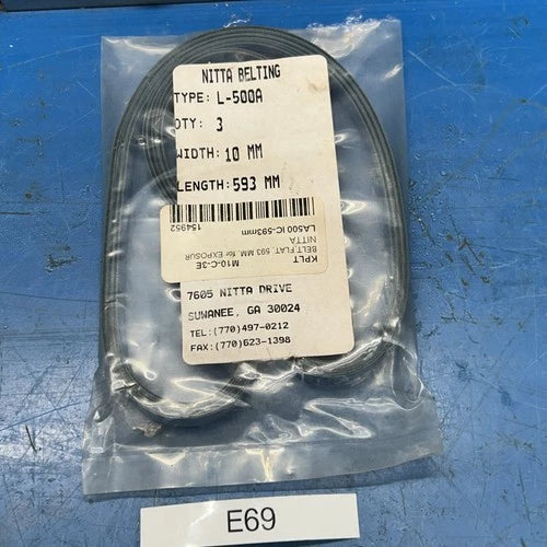 (3) NITTA L-500A Belts Width:10MM Length:593MM New In Sealed Bag + Warranty