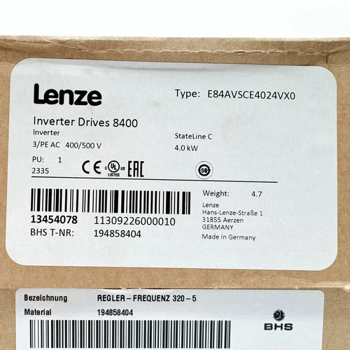 E84AVSCE4024VX0 13454078 194858404 Lenze 8400 StateLine C Inverter drive, 4kW