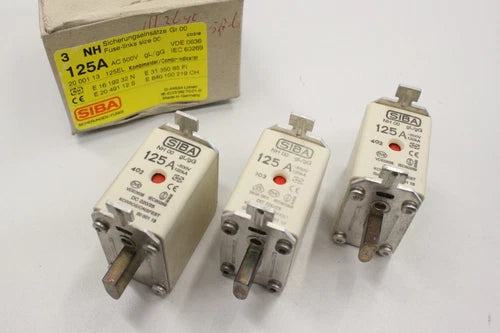 3x SIBA NH00 125A 500V 2000113.125EL NH Sicherungseinsatz 2000113.125EI NEU