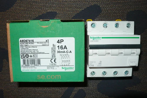 DISJONCTEUR DIFERENTIEL 4POLE 16A 30mA A, A9D67416 SCHNEIDER ELECTRIC 32AMPERES