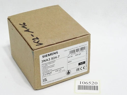 Siemens Sicherungseinsatz 3NA3824-7 NH00 80A gG 500V / Inhalt:3 St¨¹ck / Neu OVP