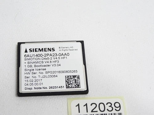 Siemens Compact Flash Card 6AU1400-2PA23-0AA0 Simotion D4x5-2 V4.5 Sinamics V4.8