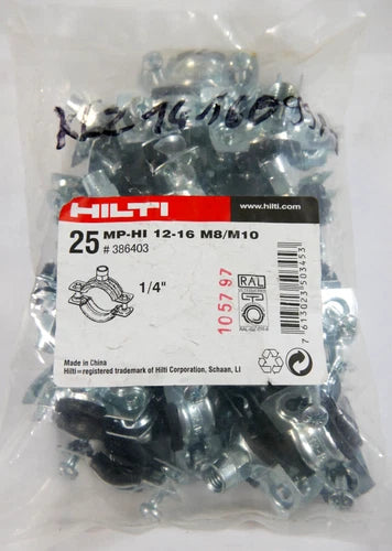 25x HILTI MP-HI 12-16 M8/M10 Schnellverschluss Rohrschelle m. Schaldömmeinlage