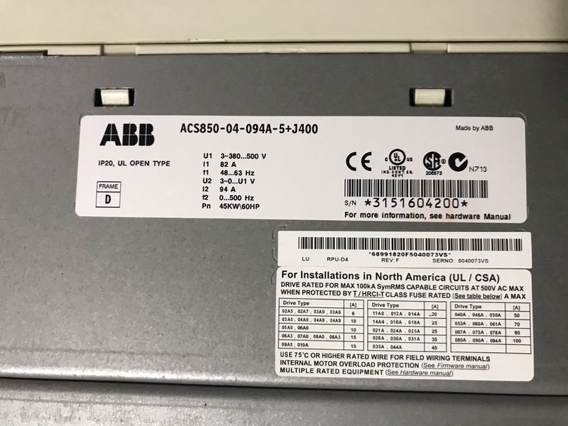 1PCS USED ABB ACS850-04-094A-5-J400